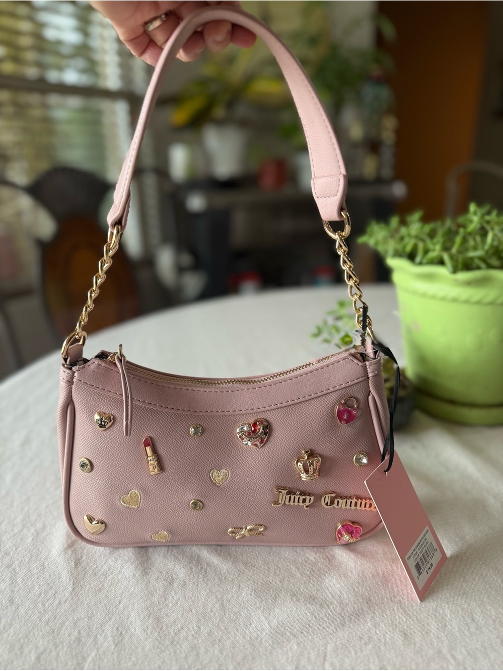 Juicy Couture Dusty Blush pink “Turn On The Charm” Shoulder Bag, Fixed Charms.
